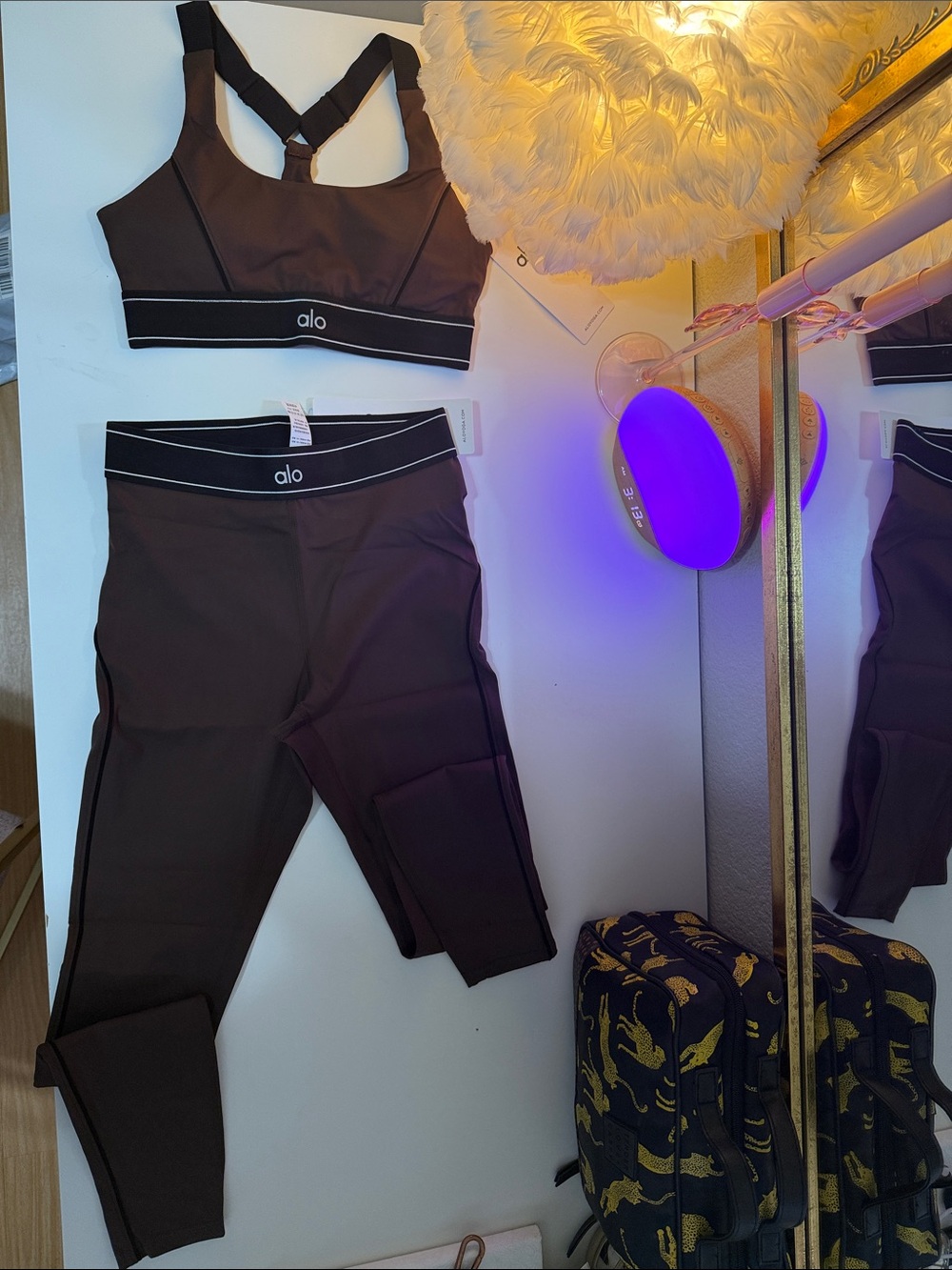 ALO Yoga Brown High-Rise Legging and Sports Bra Set